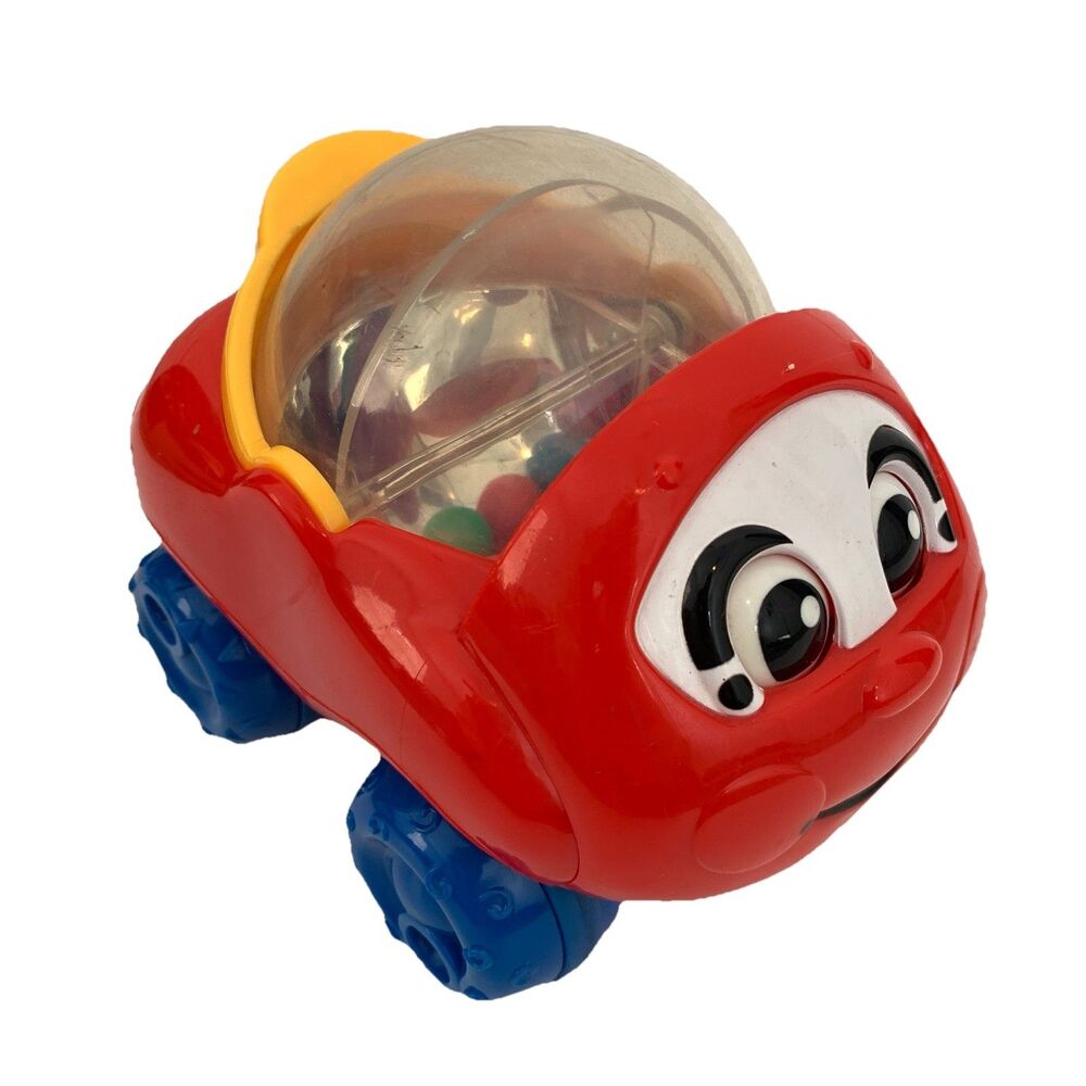 Vtg Fisher Price Brilliant Basics Car Toy Red Poppity Pop Push Long 2002 Mattel